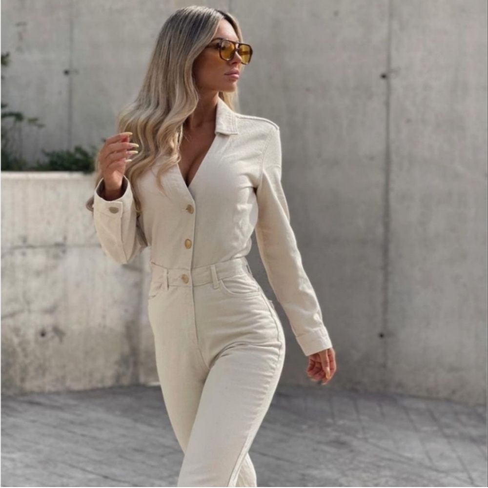 MWT Zara cream denim jumpsuit